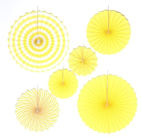 Yurosiay 6 Stück Papierfächer Deko Set Seidenpapier Pompons Papierblumen Hängende Papier Fächer Wabenbälle Dekorpapier Fans Girlande für DIY Hochzeit Geburtstag Party Dekoration Gelb