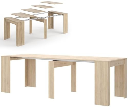 Shally Dogan Tavolo Allungabile per Cucina, Ingresso e Sala da Pranzo, Consolle Salvaspazio Richiudibile da 3 Metri con 5 Pannelli, Design Moderno ed Elegante, Apertura Semplice (Olmo)