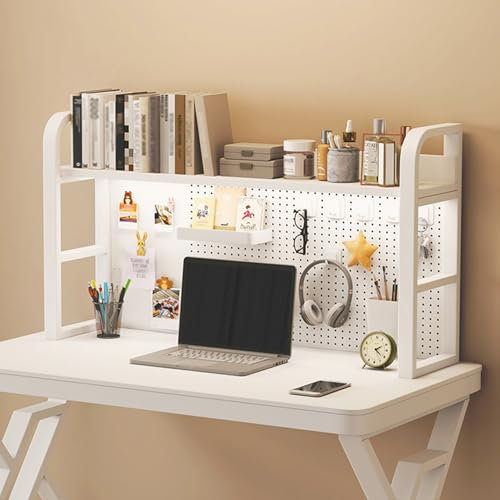 Desktop-Bücherregal, Tischregale, Schreibtisch-Bücherregal, nur Schreibtischaufsatzplatte, Schreibtisch-Bücherregal aus Eisen, für Home-Office-Wohnheim, zur Aufbewahrung Von Gegenständen(White,75cm/30