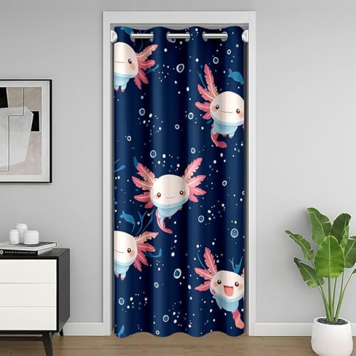 Feelyou Niedlicher Axolotl Türvorhang, Privatsphäre, 106,7 x 203,2 cm, 1 Panel, Ozean, Meeresspiegel, Türabdeckung, Vorhang, Cartoon, 30 % - 50 %, Raumverdunkelung, isoliert, Thermovorhang,
