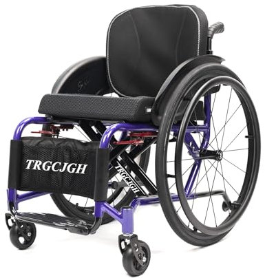 TRGCJGH Faltrollstuhl faltbar Hause transportrollstuhl Aluminium mit Bremse, Manuelle Bremse, Selbstfahrender Rollstuhl, höhenverstellbar(34cm/13.3in Seat,Purple)