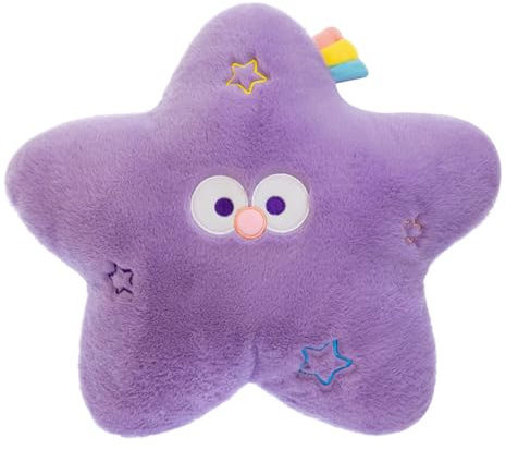 Aublinto Lila Mond und Stern Plüschkissen - Weiches Baumwollkissen für Kinderzimmer, Bett und Dekoration - 65cm Kuschelkissen für gemütliche Nächte und Spielzimmer Mädchen
