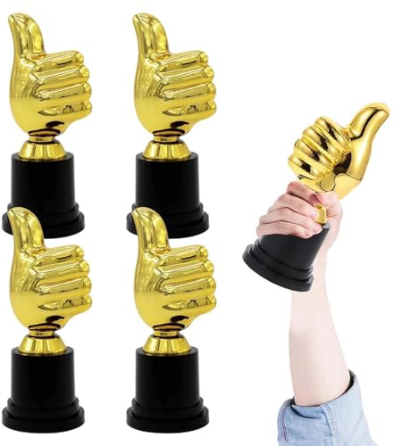 CANCYCC Lot de 4 trophées pour enfants - Trophée doré - Trophée pour enfants - Trophée avec pouce haut - Pour anniversaire d'enfant - Pour remise de prix, gagnants sportifs et prix de fête