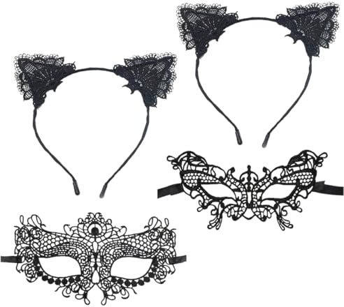 NOPKESV 4 Stück Spitze Venezianische Damen Sexy Lace Augenmaske für Frauen Augenmaske Maskerade Maske Halloween Karneval Abendkleid Tanz Ball Party (Schwarz)
