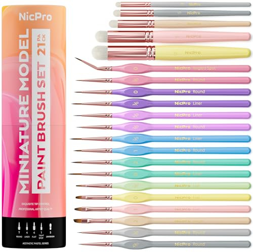 Nicpro 21PCS Miniature Paint Brushes Drybrush, Aesthetic Pastel Fine Detail Paint Brush Set for Acrylic Oil Watercolour, Model Paint Brush Dry Brush for Miniature Painting, Paint by Numbers, Crafts