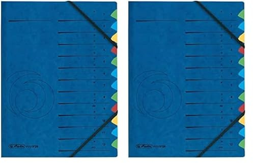 herlitz 5001128 Ordnungsmappe Quality 1-12 / A-Z, A4, 12 Fächer mit Gummizug, 1 Stück, blau (bunt) (Packung mit 2)