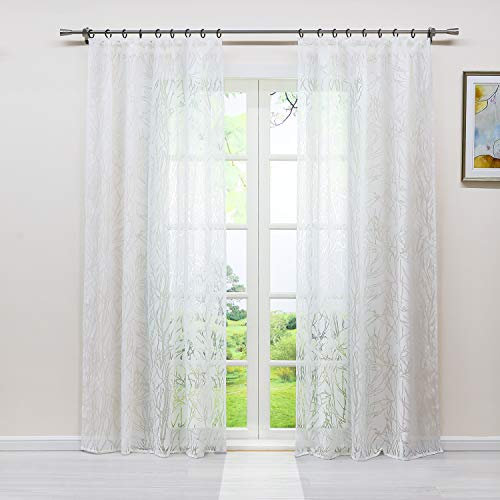 Eleganter weißer Voile-Vorhang mit Baumzweig-Muster, lichtfilternde Vorhänge für Wohnzimmer, Plissee-Design, stilvolle Heimdekoration, Fensterbehandlung, 140 x 225 cm