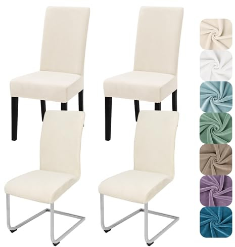 Alishomtll Stretch Samt Stuhlhussen 4er Set Stuhlbezug Schwingstuhl Beige | Elastische Stuhlhussen Schwingstuhl Stuhlbezug Universal hussen für stühle Waschbare Esszimmerstühle Bezug Küche Hochzeit