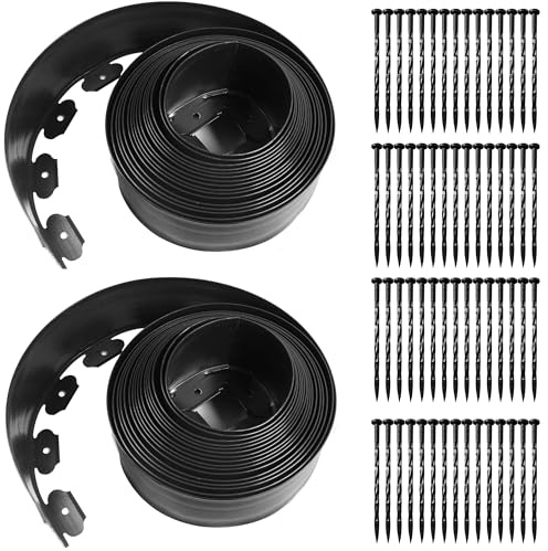 Bordura per Aiuola, Bordi da Giardino Flessibile in Plastica 20m x 10cm(LxH) [60 Ancoraggi a Terra] Recinzione Prato Bordo Giardino Bordi Aiuole (20m x 10cm)