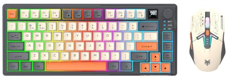 Lancoon Kabellose Tastatur und Maus Combo mit Lautstärkeregler Dual-Mode 80 Tasten Bildschirm Display Farbe Licht Wiederaufladbare Mäuse Einstellbare DPI für Gaming Computer PC