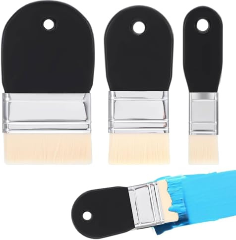 3 Stück Flacher Paddelpinsel,Paddle Flächenpinsel,3 Größen Flachpinsel Set,Pinsel Breit,Pinsel Holzlasur,Grundierpinsel,Flachpinsel breiter Holzgriff für Öl- und Acrylfarben
