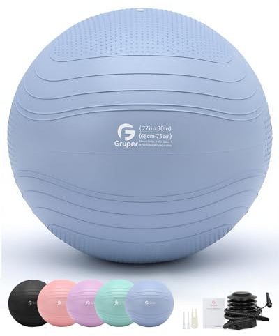 Gruper Yoga Ball, Extra Thick Exercise Ball for Workout Pregnancy Stability - 4 Sizes Anti Burst Balance Ball for Yoga, Pilates, Fitness, Birthing, Physical Therapy - Includes Pump