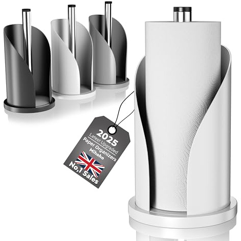 Toilet Paper Towel Holder, Stainless Steel Freestanding Bathroom Tissue Organizer, Rolls Storage Holder, Paper Towel Dispenser for Bathroom Kitchen Suitable for kitchen, bathroom and home use (White)