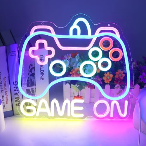 SKIKHN Game Neon Sign,Dimmable Gamepad Shape LED Neon Light Signs,Game Controller Led Neon Signs,Gaming Neon Sign with Switch,Gamer Gifts for Teen Boys Girls for Bedroom Game Room Party Wall Decor