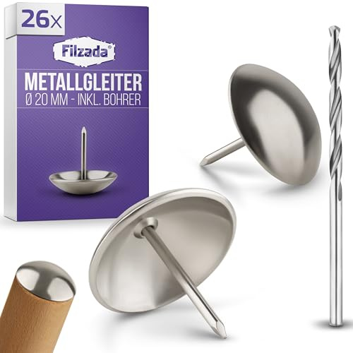 Filzada® 26x Stuhlgleiter Metall mit Nagel D20mm - Edelstahl Bodengleiter | Teppichgleiter, Stuhlbeingleiter, Metallgleiter - Möbelgleiter Teppich & Teppichboden - geräuschlos - rostbeständig