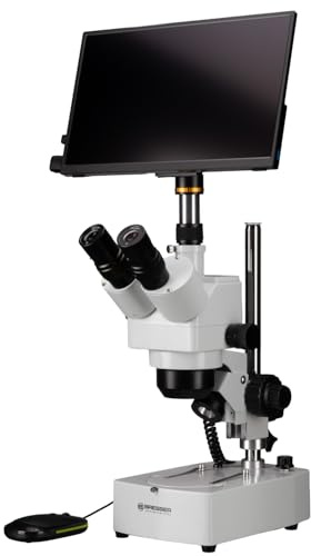 Bresser Microscope trinoculaire stéréo Zoom 10x-160x lumière incidente/transmise autofocus caméra HDMI Full HD écran 13,3 Noir
