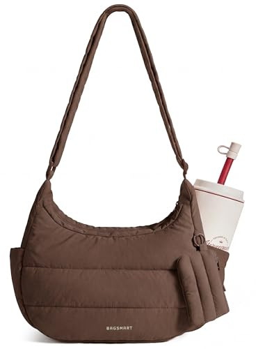 bagsmart Puffer Umhängetasche Damen Crossbody Bag Moon Bag Mehrfächrig | Puffer Tasche mit Verstellbare Weiche Schultergurt, Leicht Halbmond Handtasche für Arbeit Uni Reise Alltag
