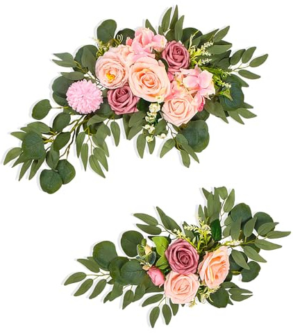 TIKATARER 2 Piezas de Flores Artificiales, Guirnalda Floral de Boda, Decoración Romántica de con Diseño Realista, Ideal para Carteles de Bienvenida, Recepción, Entrada y Decoración de Ceremonias