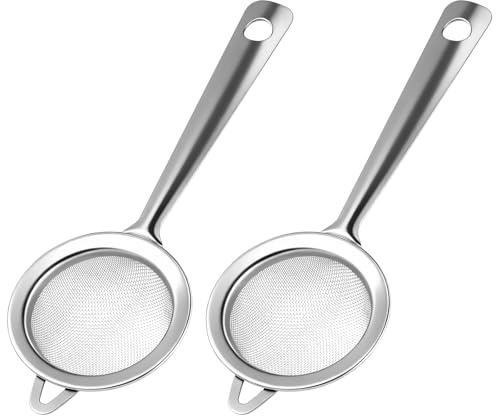 WENXINWIN 2 Pcs Fine Mesh Tea Strainer 18 x 7.5 cm Non-Slip Handle | Large Stainless Steel Sieve with Handle, Ideal for Loose Leaf Tea, Herbal Tea & Coffee, Reusable Strainer for Cups & Teapots