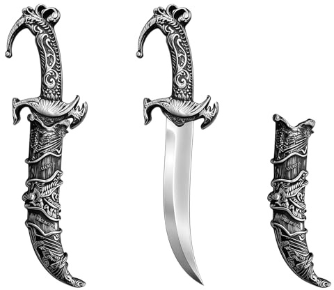 Miaija 2 Pcs Plastic Dagger Fake Knife Plastic Vintage Sword Toy Pretend Weapons Knife with Sheath Warrior Costumes Pirate Accessories Party Props,22 * 6 * 1.5cm(Silver)