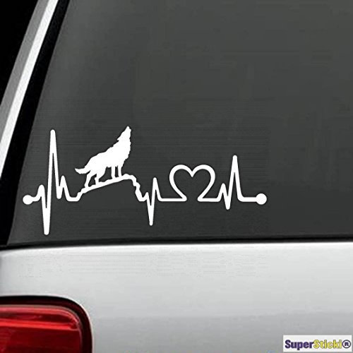 SUPERSTICKI Herzschlag Wolf heulen Autoaufkleber ca 20 cm Tuning Motorsport Aufkleber Decal Hochleistungsfolie