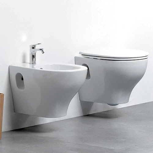 Sanitari Sospesi Ceramica Azzurra Pratica WC + BIDET + SEDILE