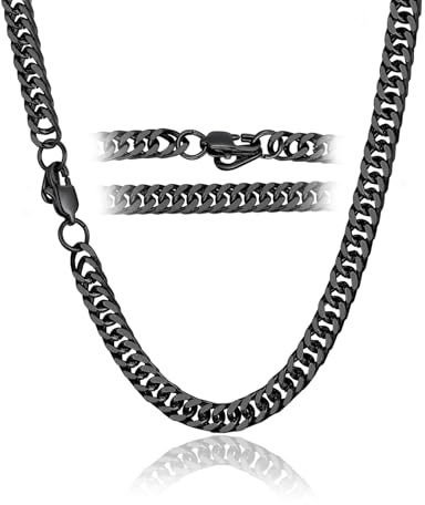 ChainsHouse Herren Kette Miami Gliederkette Damen Panzerkette 7mm Halskette für Herren Edelstahl Halskette 61cm Männer Miami Kubanische Kette Schwarz Halsreif Halsschmuck Modeschmuck für Jahrestag