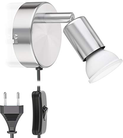 ledscom.de Leselampe LUNARA Schalter Stecker + GU10 LED Lampe warmweiß 3-Stufen Dimmen: max. 500lm