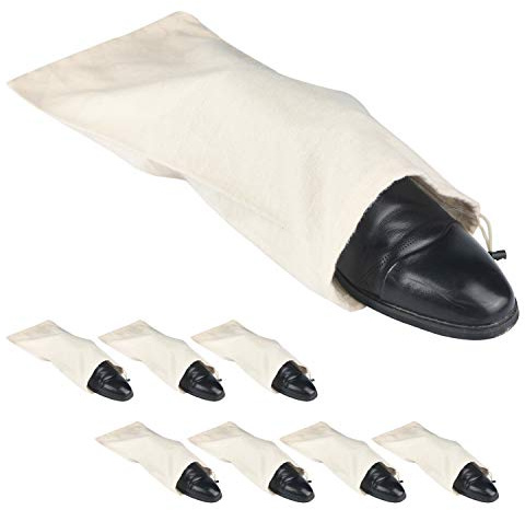 BlesMaller Sacs de Rangement pour Chaussures Coton avec Cordon de Serrage pour Hommes et Femmes pour Les Chaussures de Protection et de Rangement pour Le Voyage (Beige, Lot de 8