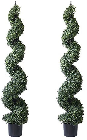 ALL SEASON GREEN 5' Spring Artificial Spiral Boxwood Topiary Tree in Plastic Pot Indoor & Outdoor Use (2 Pack)