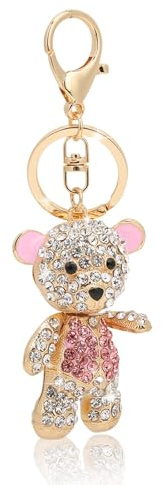 Hapivida Strass Schlüsselanhänger, Rosa Kristall Bär Charm Anhänger für Mädchen Frauen, Glitzer Schlüsselbund für Handtasche Geldbörse Rucksack, Metallring, Strasssteine