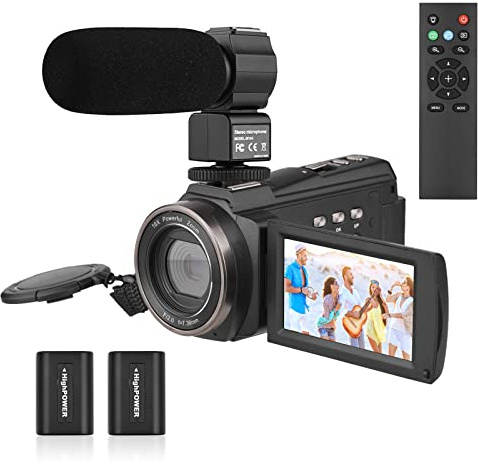 Andoer 4K/60FPS 48MP WiFi Caméra Vidéo Numérique Set 1 Caméscope Enregistreur + 1 Microphone + 1 Télécommande + 2 Batteries avec Zoom 16X Écran Tactile 3 IR IR IR Night Sight Cold Shoe Mount
