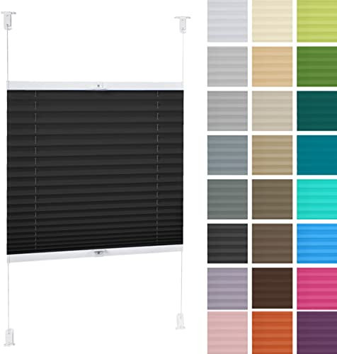 DECOOR Plissee ohne Bohren 75cm x 150cm Faltrollo Rollo für Fenster und Tür Nicht-invasive Fensterjalousien guter Sichtschutz und Sonnenschutz Breite der Überlappung 2 cm Schwarz