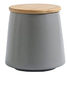 MAGICVOGEL 450ml Vorratsdose Kaffeedose, Frischhaltedose mit Bambusdeckel Keksdose mit Luftdicht Silikonring Keramikdose Vorratsbehälter für Kaffeebohnen,Tee,Gewürze,Snack (Grau)