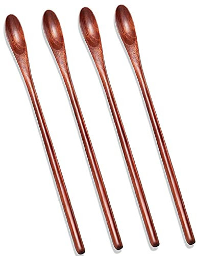 Jufjsfy Wood Iced Tea Spoons Small Stirring Spoon Long Handle Spoons Wood Wooden Coffee Mixing Spoons 4 Pieces