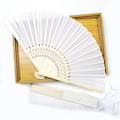 20/50/100Pcs Imprinted Personalized Silk Fan - Side Print,Silk Wedding Fans,Promotional Fans,Custom Wedding Gift,Hand Fan Party Favor (White,Bespoke)