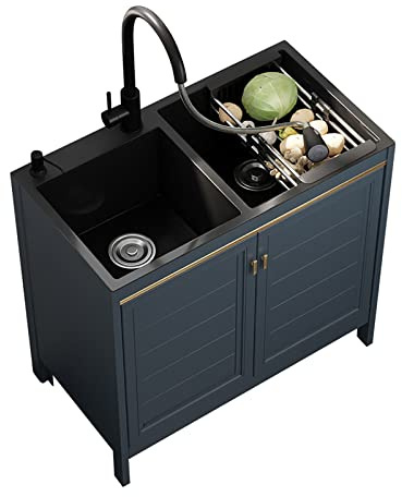 Meuble Evier Cuisine Professionnel Extérieur Évier De Jardin Lavabo En Acier Inoxydable Évier À Un Seul Bol Avec Égouttoir À Crépine Pour Extérieur, Intérieur, Garage, Cuisine ( Color : A , Size : 35*