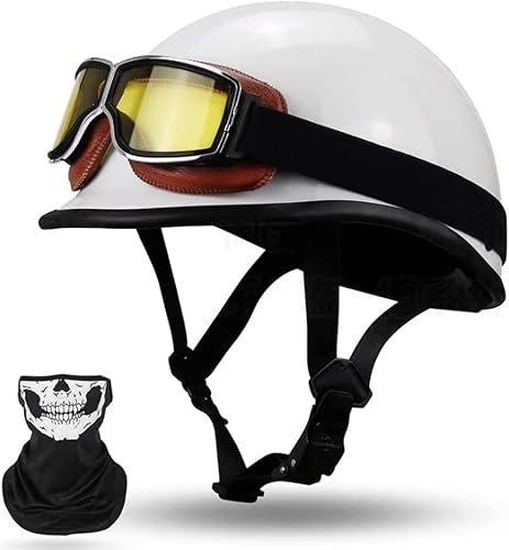 Motorcycle Retro Half Helmet Skull Cap for Men Women, DOT Approved Adults Open Face Motorbike Helmet with Quick Release Buckle, Baseball Cap Moped Jet Chopper Bicycle Scooter Helmet
