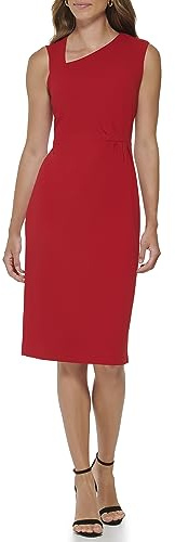 DKNY Sleeveless Asymmetric Neck Scuba Crepe Dress Vestido, Escarlata, 34 para Mujer