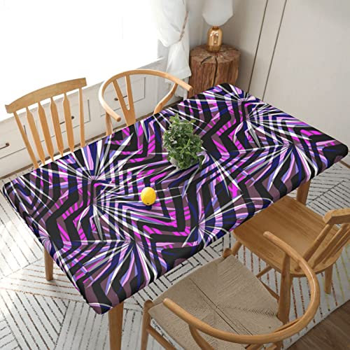 VhoMes Mantel Hojas De Palma Rayas Abstracto Púrpura Brillante Cubierta De Mesa con Bordes Elásticos Impermeable para Fiestas De Picnic Al Aire Libre 5 Pies 30 X 60 Pulgadas