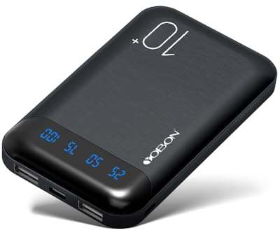 Power Bank 10000mAh Handy Tragbares Ladegerät Externer Akku Pack mit 2 USB 2.4A Ausgängen und USB C Eingang Kompatibel für Huawei iPhone 12 11 X iPad Samsung Galaxy S20 Android Tablette (Mini Schwarz)