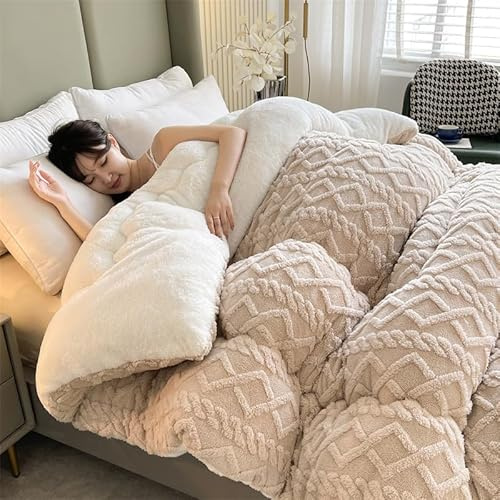 TUCVZVO Couette en Velours d'agneau et en Tissu de Cachemire, Douce et Chaude pour l'Automne et l'Hiver, Hypoallergénique, Beige, 220X240, 5KG