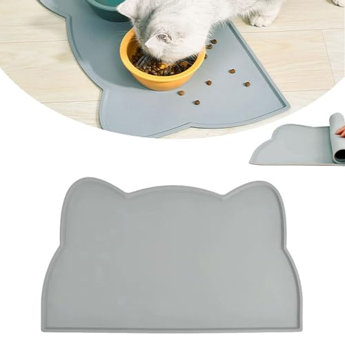 Napfunterlage,44 x 24cm Silikon Hundenapf Matte,Napfunterlage für Kleine Hunde und Katze,Unterlage für Katzennapf,Napfunterlage Silikon,Katzennapf unterlage,Wasserdicht und rutschproof,Grau