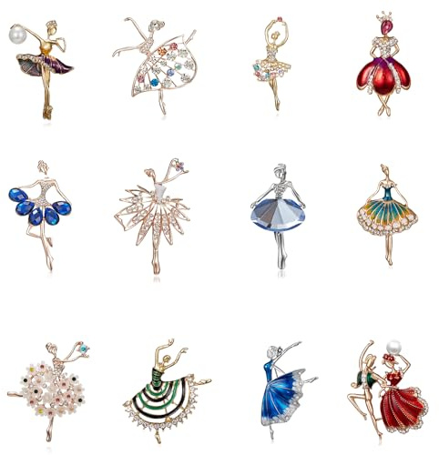 Ucubwfu 12pcs Women's Brooch Ballerina Girl, Brooch with Crystal Diamonds, Girl Pin, Women's Jewelry Decorations, Prom Decorations