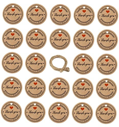 Lurrose Geschenk 100St Hängeetikett aus Kraftpapier Danke Etiketten Geschenketikett hochzeitsdeko hochzeits dekoration Papieranhänger dekorative Geschenkanhänger runden Schild