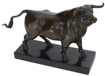 Bronze Figur Bulle Stier auf Marmorsockel Skulptur Tierfigur L: 42 cm -11311-