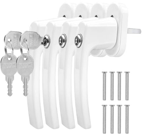 Avesteir 4 pezzi maniglia finestra alluminio, maniglie finestre con chiave e blocco, maniglia Chiusura di Sicurezza Bambini con viti, maniglia per porta del balcone e terrazza richiudibili (bianco)