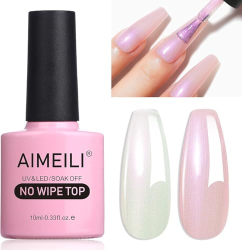 AIMEILI Pearl Top Coat, Perlmutt Überlack UV Top Coat Pearl Nagellack Perlmutt Schimmer mit Thread Shell Nagel 10ml - 002