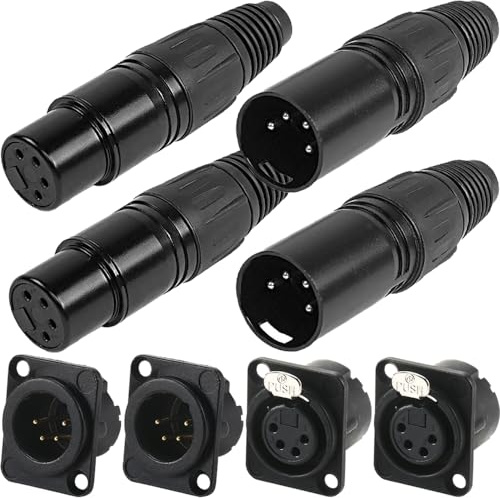 Xiatiaosann 4-Pin-XLR-Stecker und -Buchse, MIC-Schlangenstecker, Audio-Mikrofon-Stecker mit 2 Paar 4-Pin-XLR-Klinkenstecker und -Buchse für Panelmontage (8er-Pack)