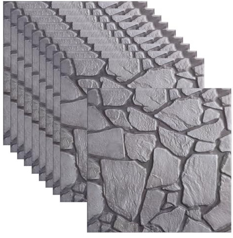 10 Pezzi Adesivi Murali 3D Pannelli Finta Pietra per Esterni 30x30cm Rivestimento Pietra per Muro Esterno Pannelli Decorativi per Pareti Finti Mattoni per Parete (Grigio 518-10 pezzi)